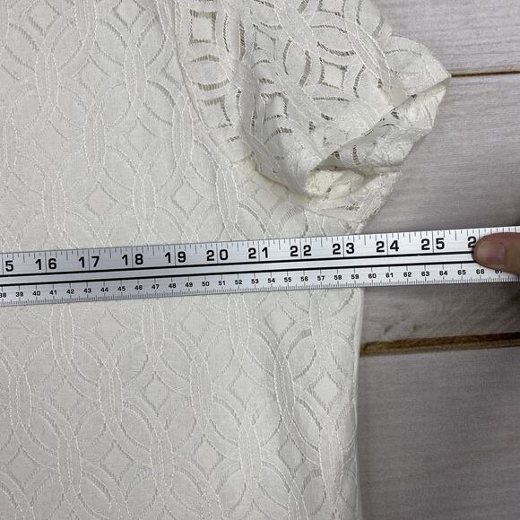 Market & Spruce Top Womens XXL Cream White Lace Cutout Overlay Short Sleeve Zip - Picture 4 of 9